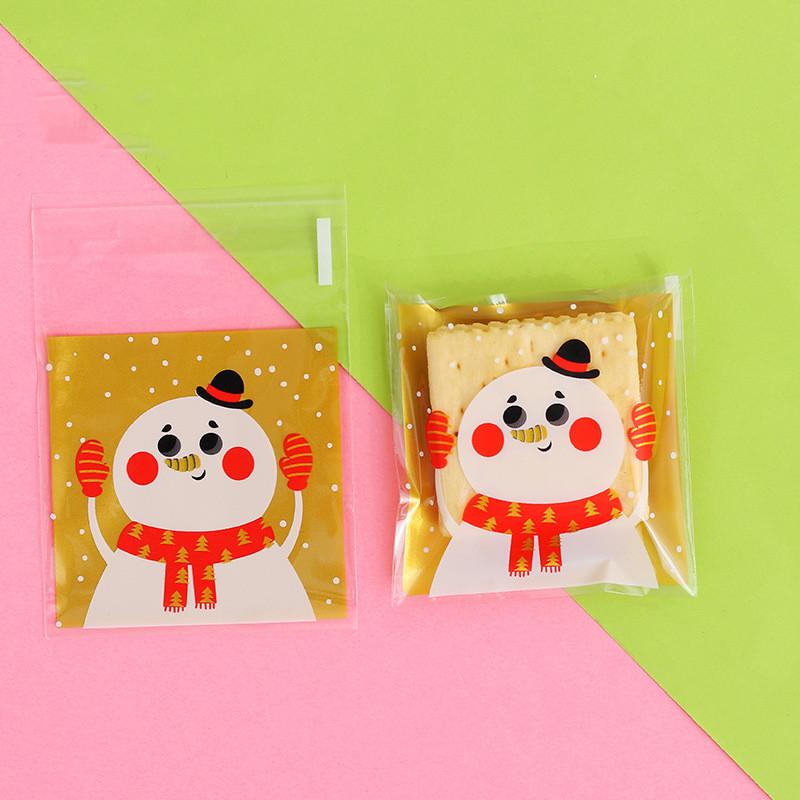 100PCS Christmas Candy Bags Carton Santa/Snowman/Deer Cookie Packaging Bags For Navidad DIY Snack Baking Packaging Supplies