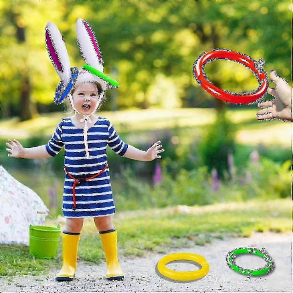 Easter Bunny Ring Toss Game Set with 3 Inflatable Rabbit Ears for Outdoor Family Fun