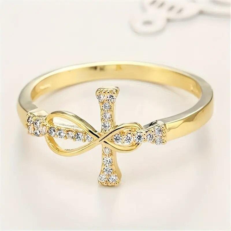 Women's Ring with a Niche Cross Design Inlaid with Zircon, Suitable for the Index Finger, Versatile Plain Band Ring