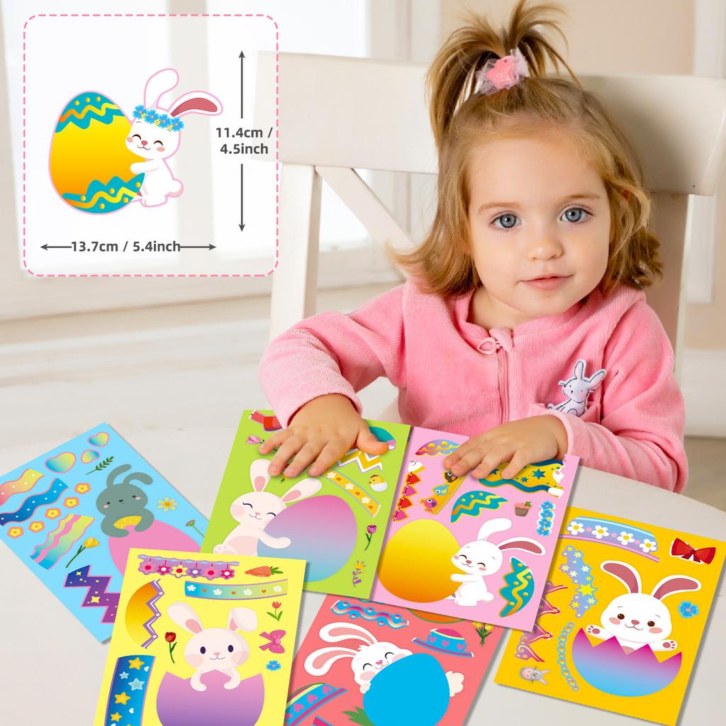 6 Photos/pack of Rabbit Egg DIY Stickers Cartoon Cute Style Puzzle Enlightenment Parent-child Interactive Puzzle Exchange