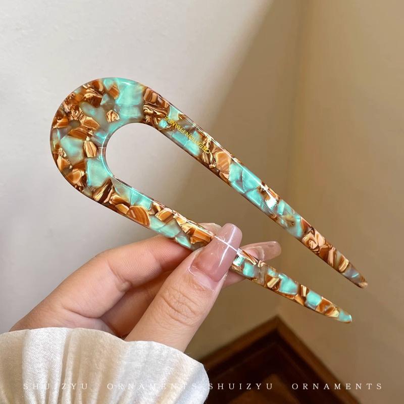 Elegantní 14cm acetátová U-sponka do vlasů pro dámské drdolové účesy - špičková denní pokrývka hlavy