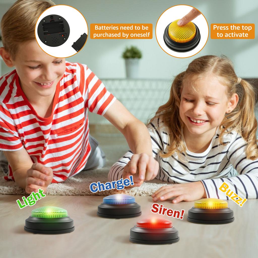 4 Pcs Answer Buzzers Game Show Buzzer Buttons Interactive Family Feud Buzzer with Lights and Sound for Party Game Show Classroom