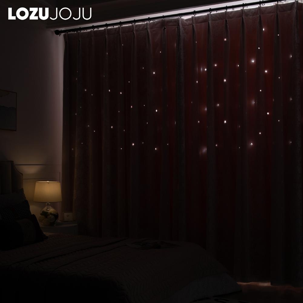 A Set of LOZUJOJU Hollow Star Blackout Curtain and Lace Sheer Curtains Integrated Gauze Curtain and Curtain for Living Room Bedroom Home Decor