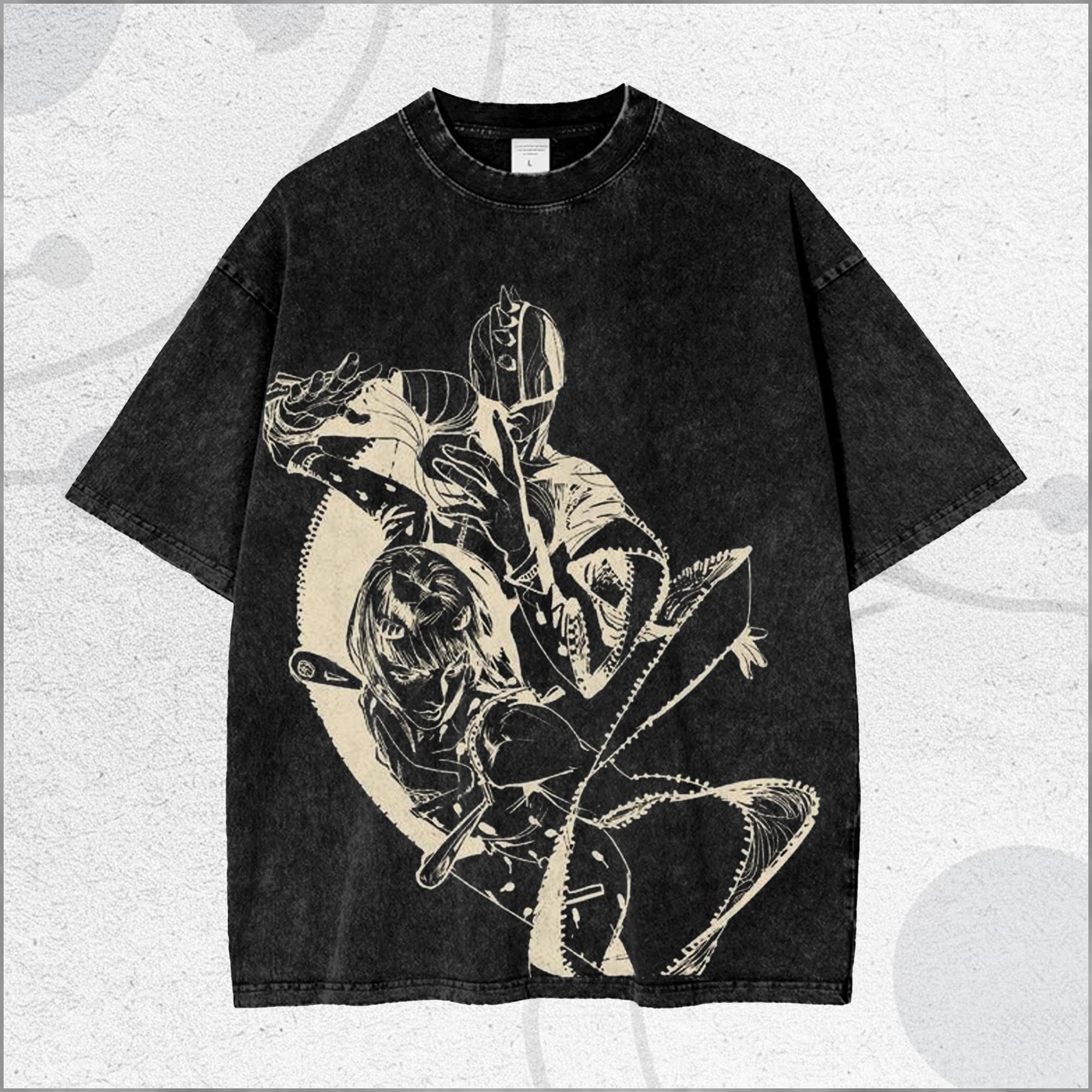 

Vintage Washed T-shirt Jojo Graphic Retro Street Oversized Y2k Men Women Short Sleeve Casual Cotton Loose Comfortable Female Male Clothing L темно-синього кольору