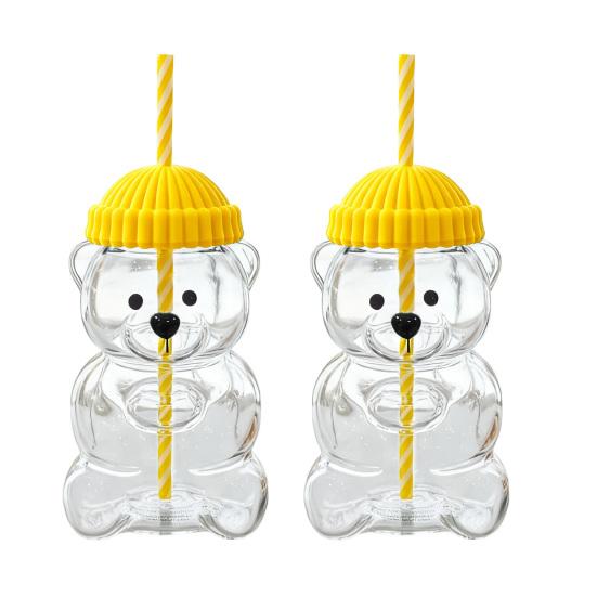 Szklanka Yousheng Miś ze słomką Odporny termicznie kubek na kawę, piwo, koktajle Słodka szklanka do picia na gorące i zimne napoje