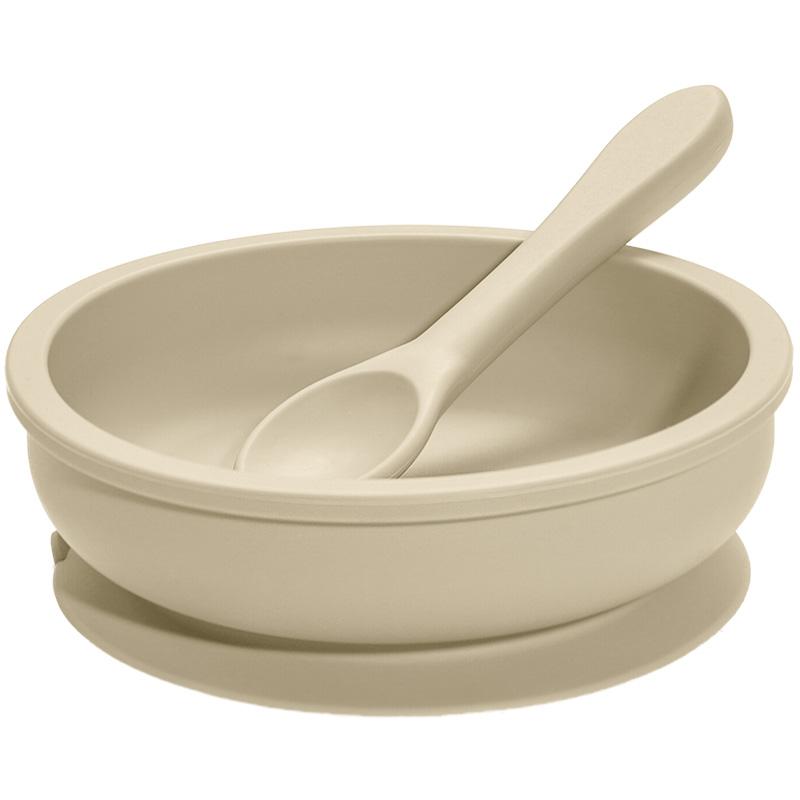 Food Grade Kids Dining Tableware Feeding Set Baby Training Sucker Bowl Soft Silicone Spoon Fork Set For Toddler Dishes