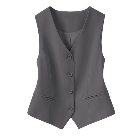 Women's Sleeveless Suit Vest Slim Fit Single Breasted Business Vest V Neck Dressy Waistcoat Open