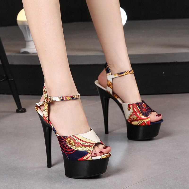 Women Fish Toe Platform Sandals with Thin Heels Fashion Flower Shoes Sandals