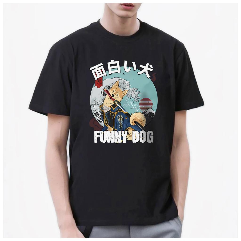 Japanese Style funny dog Anime Graphic t shirt mens Women Trendy Fashion 100% Cotton summer casual Streetwear Unisex couple Y2k