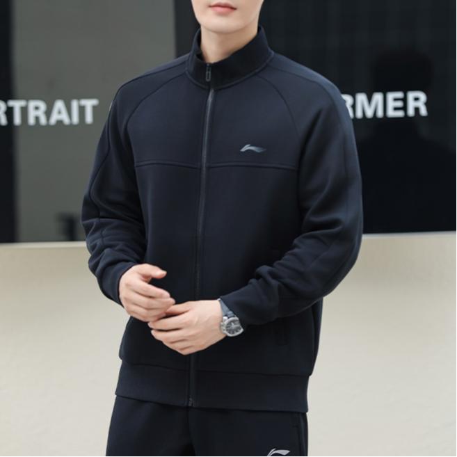 Futter Sport Lifestyle Serie Einfarbig Reißverschluss Lässig Atmungsaktiv Stehkragen Jacke Herrenjacken Schwarz AWDU905-1