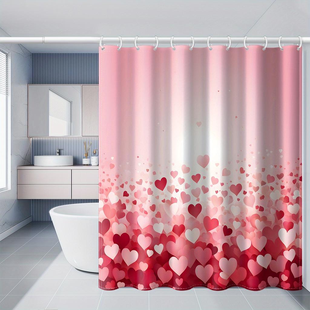 Elegant Pink and Red Heart Pattern Waterproof Shower Curtain – Perfect for Adding a Romantic and Cozy Touch to Your Bathroom