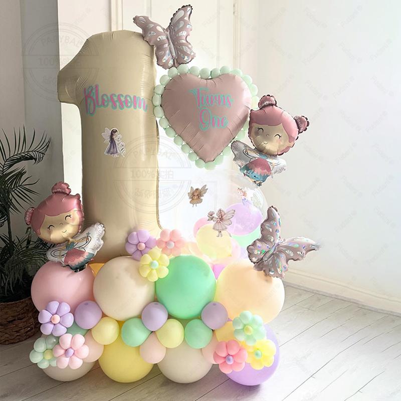 63pcs Flower Fairy Theme Balloon Set with Mini Pink Bow Girl Birthday Party Decoration Wedding Supplies Baby Shower Globos Gifts