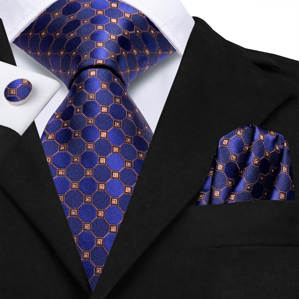 Hi-Tie Set de cravate cu zăbrele pentagonale pentru bărbați