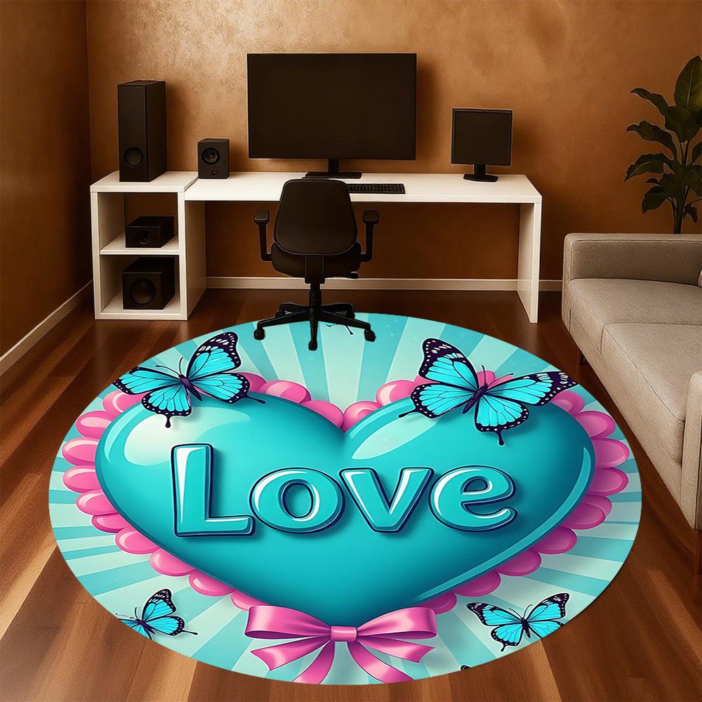 1pc Love Butterfly Round Chair mat office Area Rug - Non-Slip, Floor Mat for Office, Bedroom, and Indoor Decor p127129