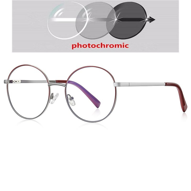 Runde Blaulichtfilter-Brille für Damen, Literarisch, Vintage, Metall, Kurzsichtigkeitsbrille, Stärke 0 -0.5 -0.75 bis -6.0