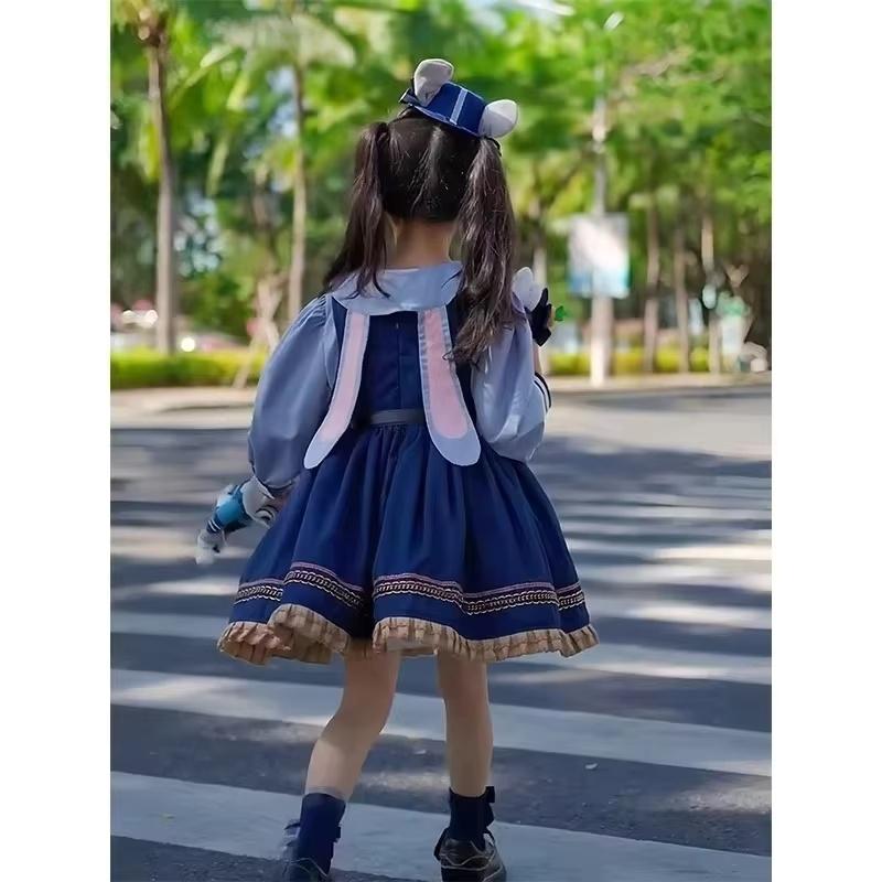 Princess Zootopia Dress Judy Rabbit Police Officer Lolita Dress Animation Derivatives Children Cos Clothing Girl Gifts