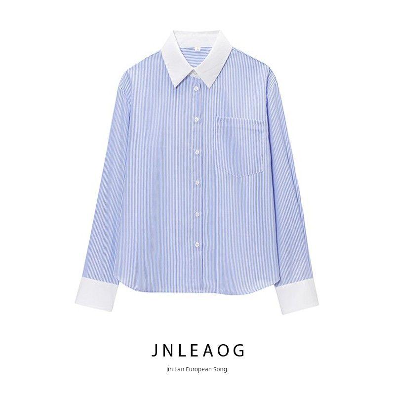 Jnleaog Spring New Arrival Women's Clothing Fashion Style French Fashion Design Matching Stripes Shirt