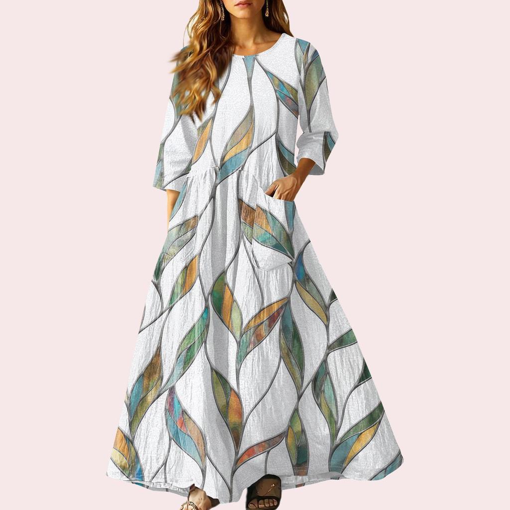 Women's Retro Ethnic Style Ribbon Embroidered Sleeveless Linen V-neck Maxi Dress