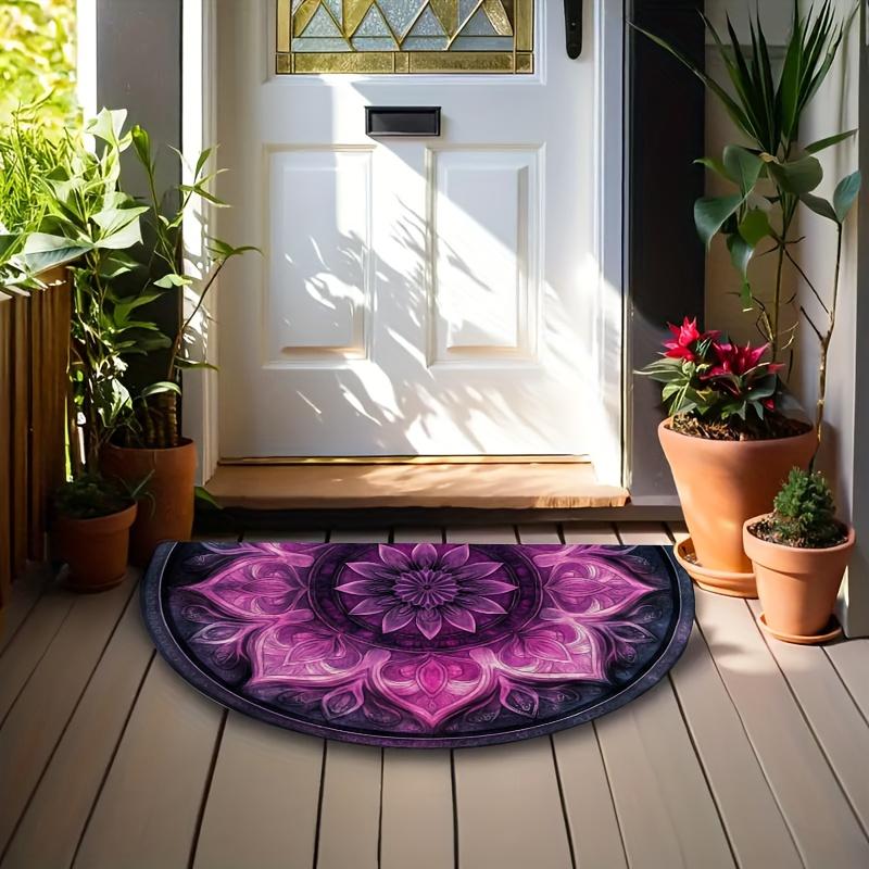 1 Stück Retro Lila Mandala Halbkreis Willkommen Fußmatte Rutschfest für Außenbereich Terrasse Veranda Küche Badezimmer Eingangsbereich Bodenmatte 50X80CM