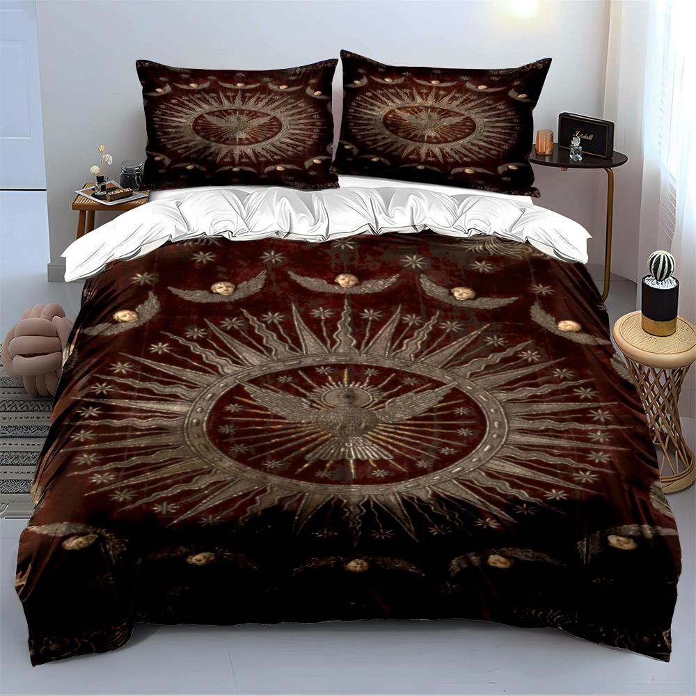 Eagle and Radiant Sun Red Bedding Set Bedding set (1 duvet cover, 2 pillowcases, duvet not included)