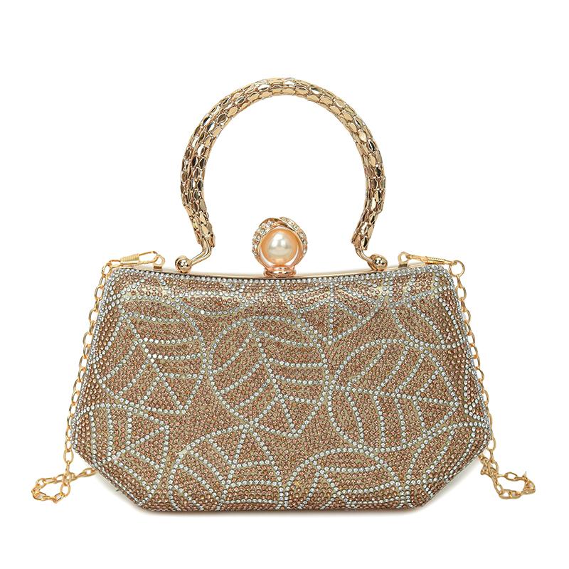 

2025 Stylish Design New Leaves Pattern Frame Shoulder & Crossbody Bags Exquisite Diamonds Chains Retro Party Handbags for Women