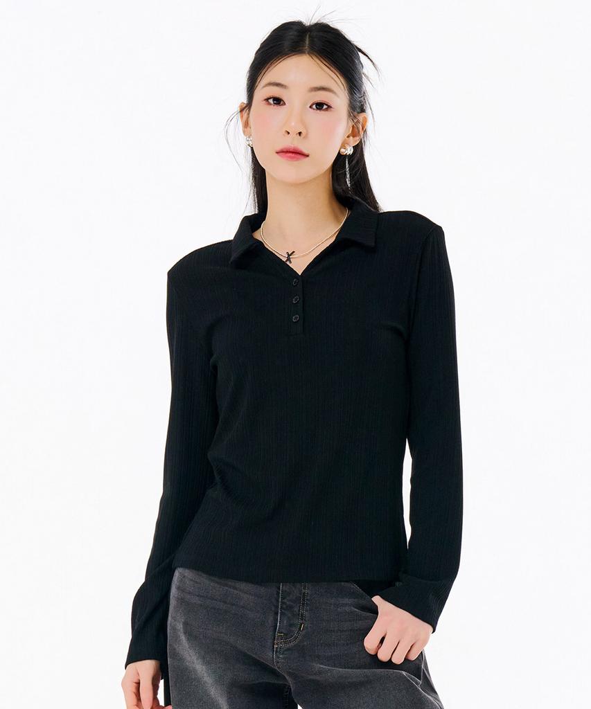 CHASECULT Women'S Ribbed Open Collar Long Sleeve T-Shirt-Farg5162B03