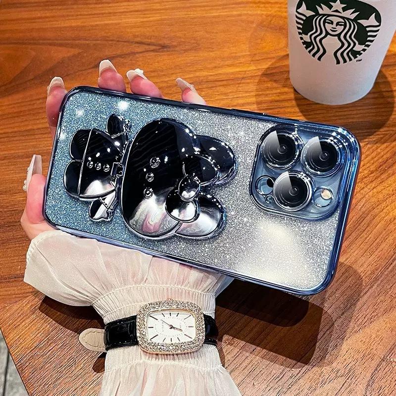 Verlaufs-Galvanisierungs-Linsenfolie Geeignet für iPhone 16 Handyhülle Apple 15 Kaninchen Make-up Spiegel Halterung Vollabdeckung Weiche Hülle