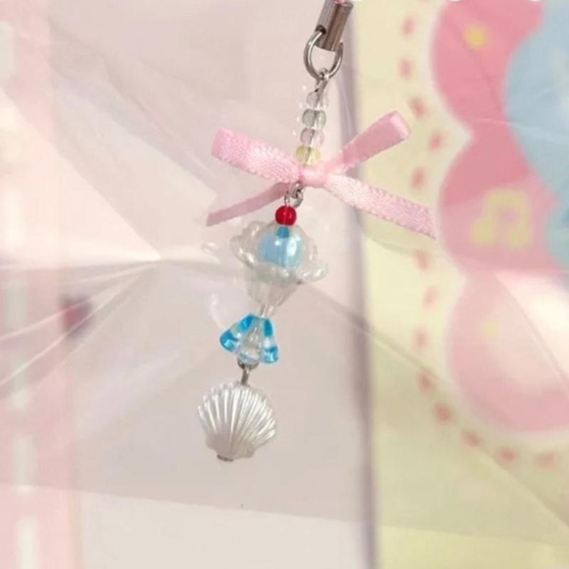 Butterfly Heart Bead Pendant Phone Charm Hangings Rope Cute Phone Chain Strap Bag Decoration Lanyard Keychain Accessory