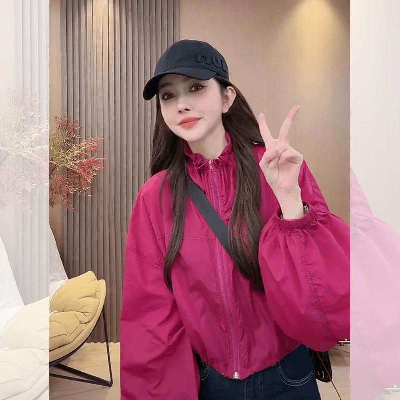 

American-Style Rose Red Windbreaker Jacket for Women, 2026 Spring New Model, High-End and Very Attractive Short Sun-Protective Top M фиолетовый