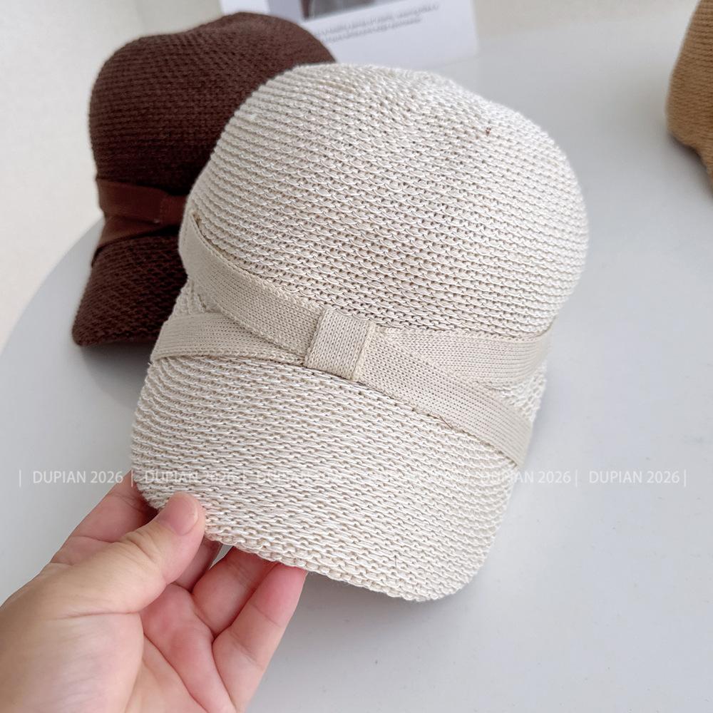 Lightweight Paper Blend Baseball Cap Commute Style Knit Hat with Bow Summer Sun Protection Equestrian Cap for Women