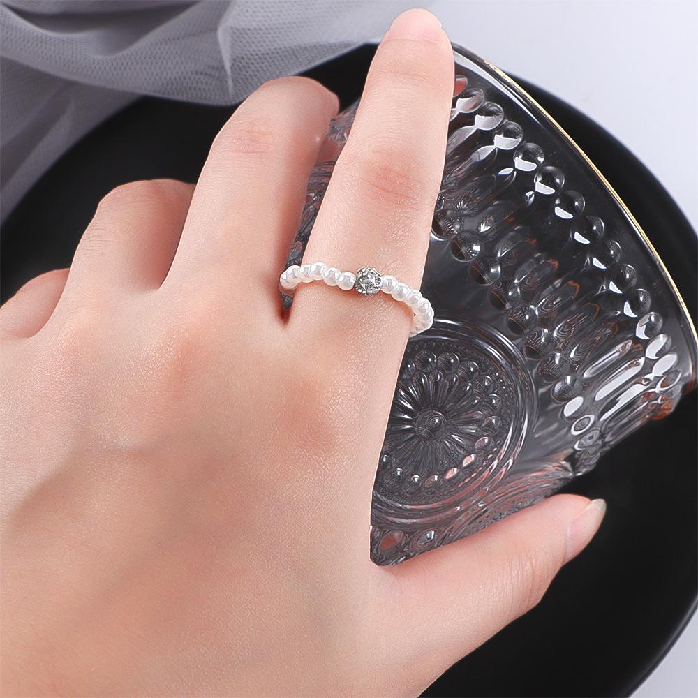 Korean Handmade Trendy Zircon Ball Rhinestone Fashion Jewelry Pearl Rings Finger Ring Bead Rings