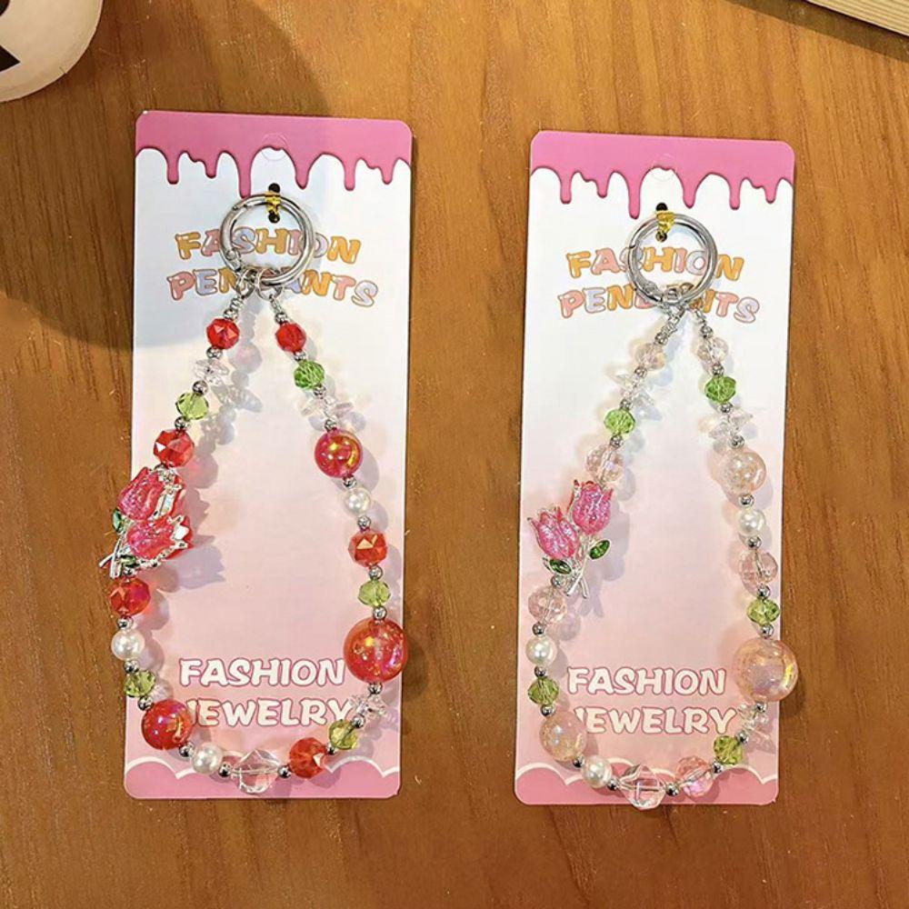 Pearl Crystal Bead Phone Strap Wrist Chain Mobile Phone Lanyard Cell Phone Chain  Women/Lady/Girl