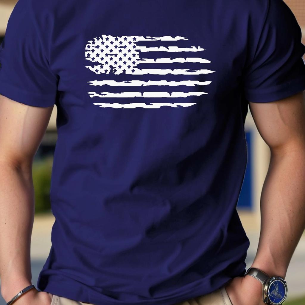Men's Summer Oversized Men T-Shirt America Flag Pattern Print Casual Comfortable Round Neck Short Sleeved Tshirts Clothing Tops