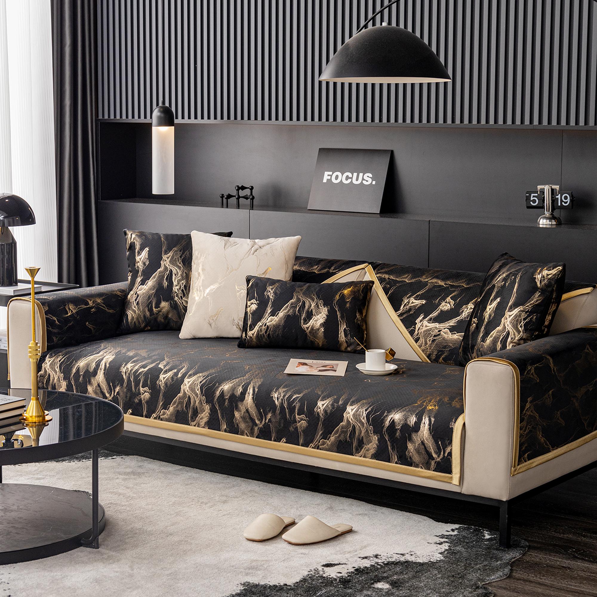 

1 шт. шенилловая золотая полосатая накладка на диван для дивана, спальни, эркера, офиса, всесезонная универсальная 70x70cm чёрный