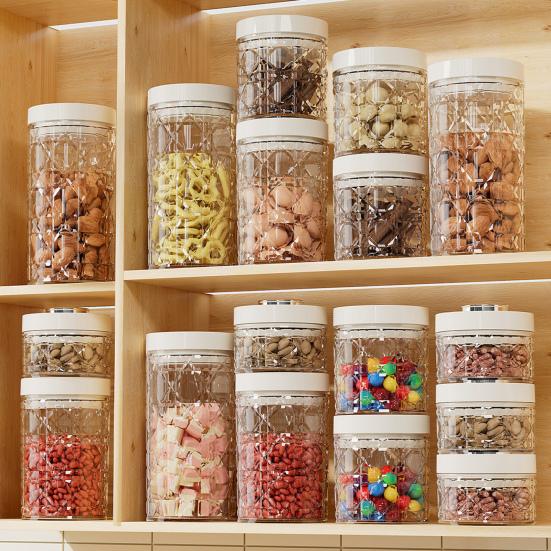 Vintage Airtight Storage Jar Clear Plastic Food Container with Pop Lid Stackable One Button Opening Kitchen Storage Organizer for Cereal Rice Flour