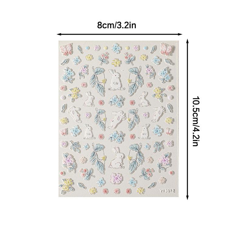 Lovely Bear Rabbit Cartoon 5D Embossed Reliefs Self Adhesive Nail Art Decorations Stickers 3D Manicure Decals