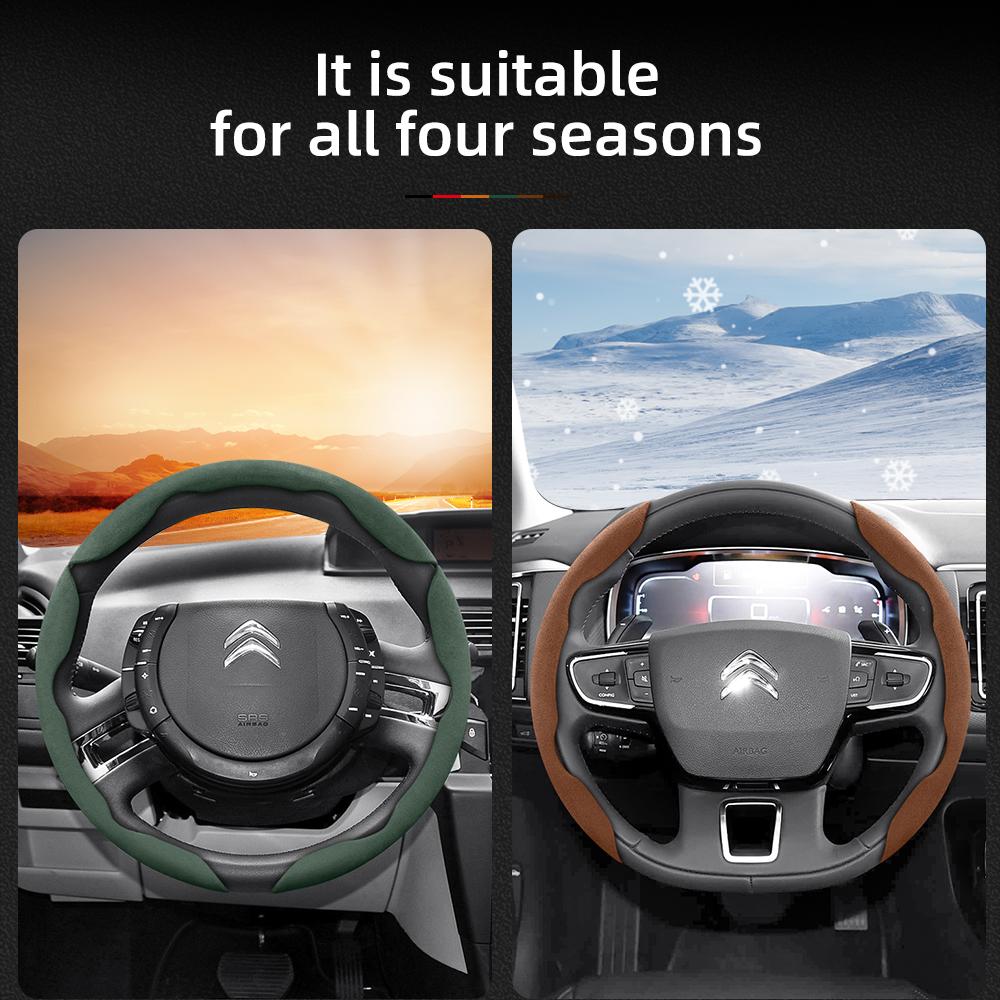 Suitable for Citroen Anti-Slip Buckle Segmented Suede Steering Wheel Cover, Anti-Slip and Durable, for C3 C4 X Berlingo C5 Aircross Jumper Spacetourer