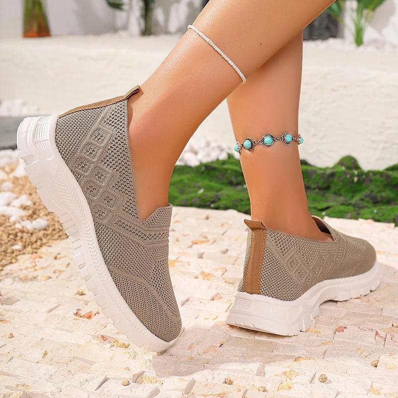 Breathable Mesh Platform Sneakers Women Summer Slip-On Comfort Soft Sole Sports Shoes Ladies Flat Heel Non-Slip Casual Shoes