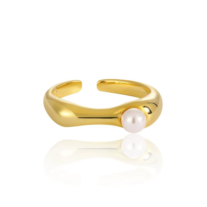Gold Plated S925 Silver Jewelry Pearl Ring Simple Design Adjustable S925 Ring for Women