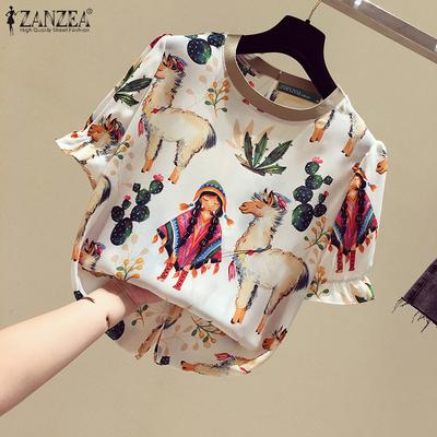 Women Casual O-neck Printing Half Sleeve Blouse