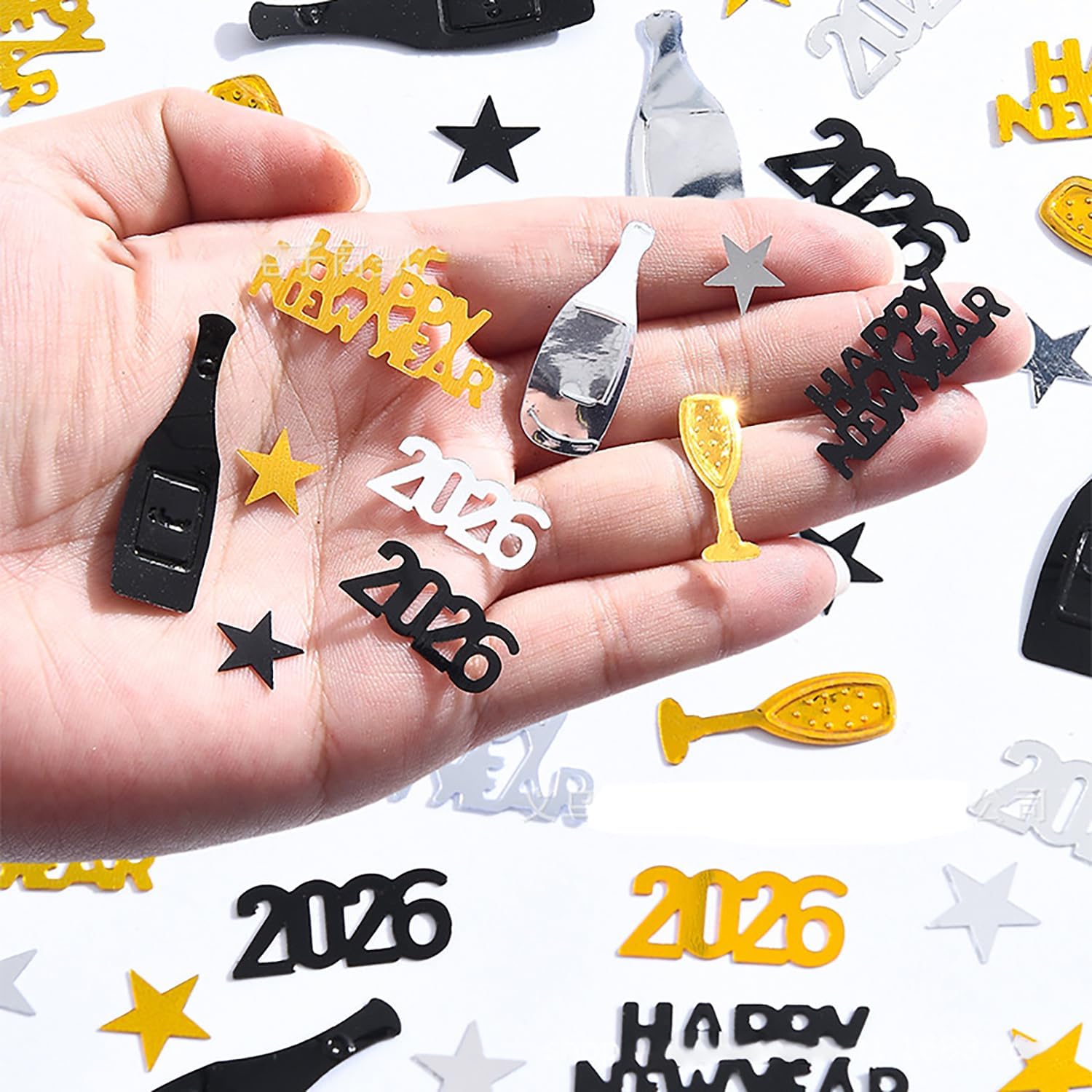 Happy New Year Confetti Glitter Metallic Foil Table Scatters,Gold Silver 2026 New Year Favors Confetti Sprinkles Sequ for New Year Eve Party