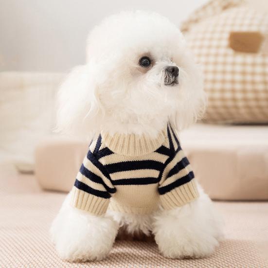 Dogs Striped Sweater Cute Bear Pattern Knitted Pullover Stretchy Warm Winter Puppy Clothes for Small Dogs Cats French Bulldog Chihuahua
