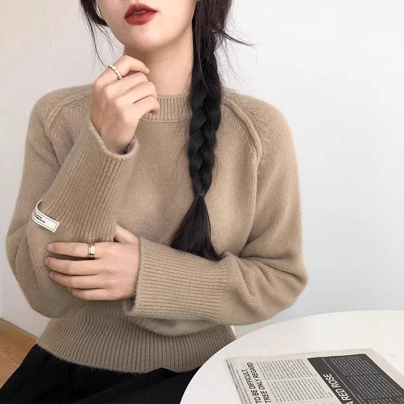 New Korean Chic Round Neck Loose Sweater Women Winter Solid Bottoming Shirt Knitted Tops Simple Design Casual Pullover