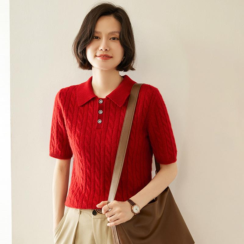 Women's Retro Slim-Fit Cable Knit Polo Top - Spring/Summer 2026 Collection
