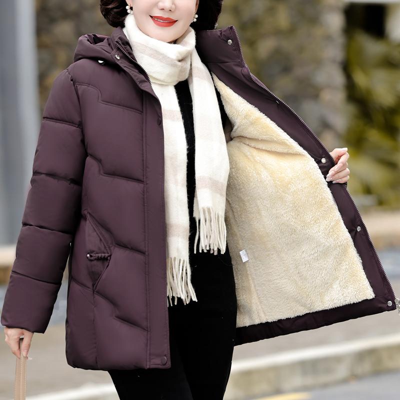 Haine de iarnă pentru femei de vârstă mijlocie cu glugă, elegante, groase, călduroase, mărimi mari, parka, jachete pentru femei