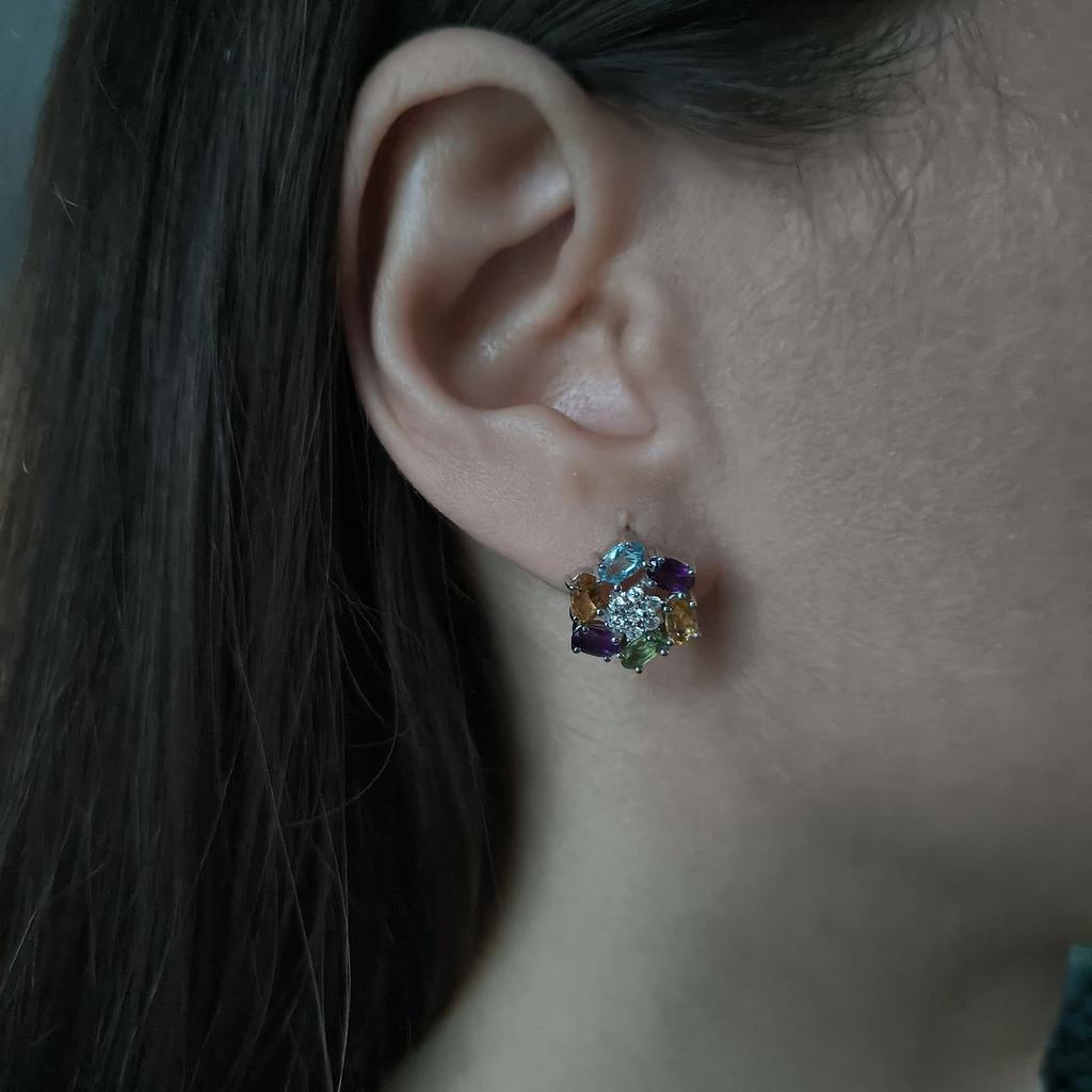 Серебряные серьги с натуральным аметистом 3.253ct, цитрином, хризолітом, топазом (2193180)