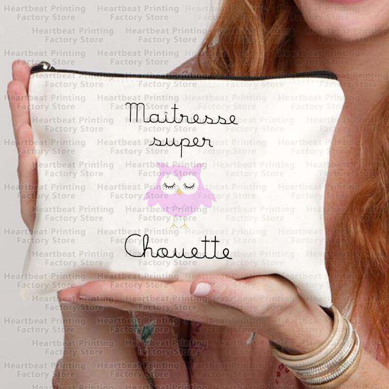 French Thank You Maîtresse Print Travel Cosmetics Bag Lipstick Bag Pencil Case Pouch Bags for Women Back To School Gift