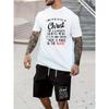 Men's Summer Short-Sleeve Set Minimalist Letter Print Short-Sleeve Top Casual Shorts Outdoor Urban Street Style Two-Piece Set