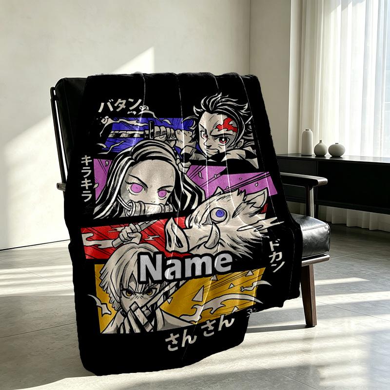 Custom Name Personalized Demon Slayer Print Blanket, Home Decor, Bedroom, Sofa, Camping, Couch, Gifts for Birthday Christmas