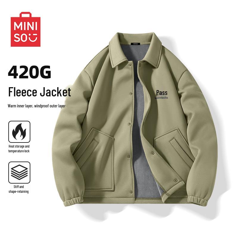 MINISO Men s Winter Fleece-Lined Lapel Knit Jacket M